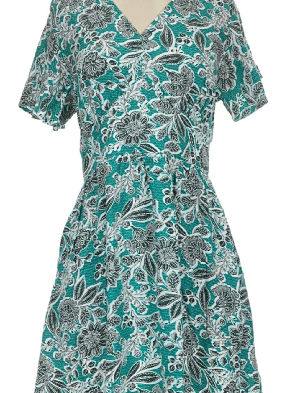 LOFT Teal Floral Short Sleeve Mini Dress